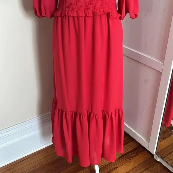 Nanette Lepore Smocked Midi Dress with Tiered Skirt and Ruffle Detail - Size 12 - Picture 4 of 13